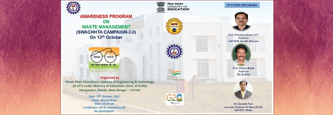 Awareness program on Waste Management ( SWACHHTA CAMPAIGN 3.0) as a part of SWACHHTA PAKHWADA MISSION 2023 to be organised on 12th Oct